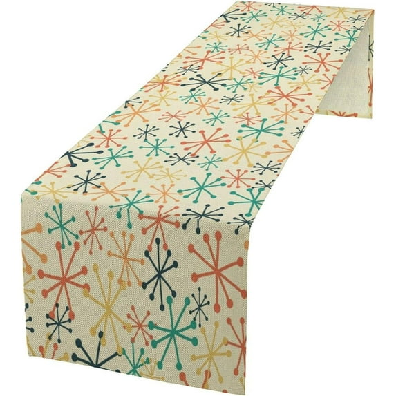 Mid Century Table Runner, Colorful Flowers Ethnic Oriental Traditional Design Retro Vintage Abstract Geometric Dinner Runner Table Decoration for Home Kitchen Dining 13"x108"