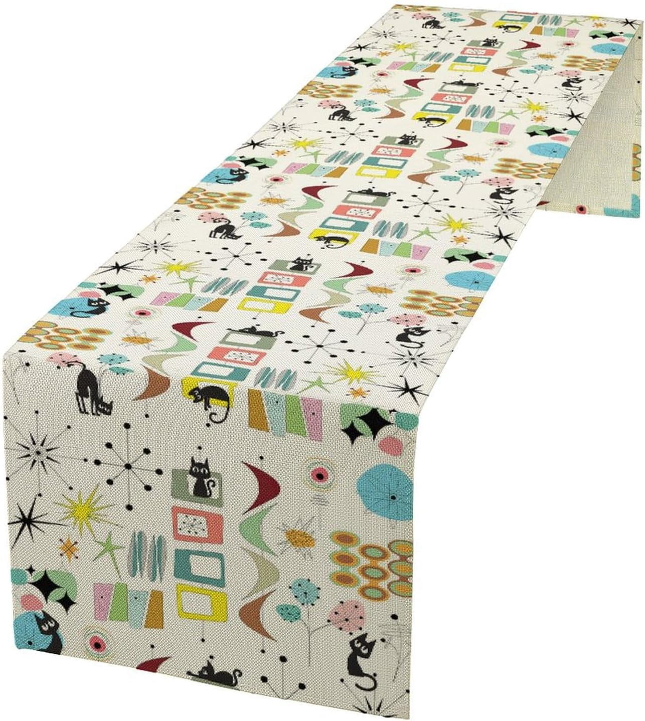 Mid Century Table Runner Modern Black Cat Colorful Geometric Atomic ...
