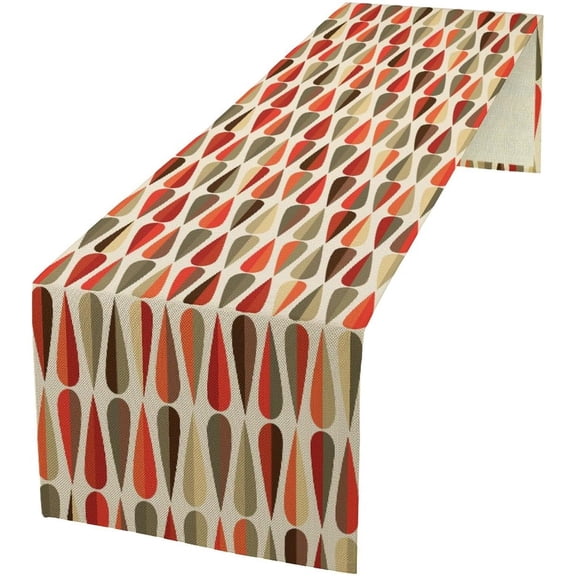 Mid Century Table Runner, Modern Style Retro Drop Shapes Linen Table Runners for Home Living Room Kitchen Family Dinner, Modern Tables Decor 13x120in