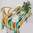 thumbnail image 1 of Mid Century Tablecloth, Modern Drop Shape Retro Colors Print Boho Orange Teal Black Geometric Pattern Tablecloth for Kitchen Holiday Dinner Hotel Restaurant, Rectangle(60x120in), 1 of 6