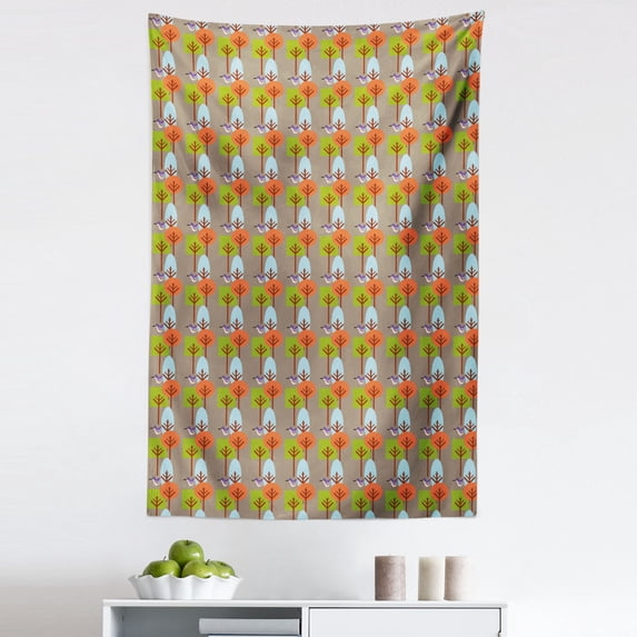 Mid Century Tapestry, Flying Hummingbird and Colorful Trees Simple Nature Modernist Art Approach, Fabric Wall Hanging Decor for Bedroom Living Room Dorm, 5 Sizes, Multicolor, by Ambesonne