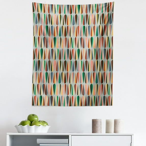 Mid Century Tapestry, Simple 2 Colored Drop Shapes Abstract Symmetrical Grid Greyscale Background, Fabric Wall Hanging Decor for Bedroom Living Room Dorm, 5 Sizes, Multicolor, by Ambesonne