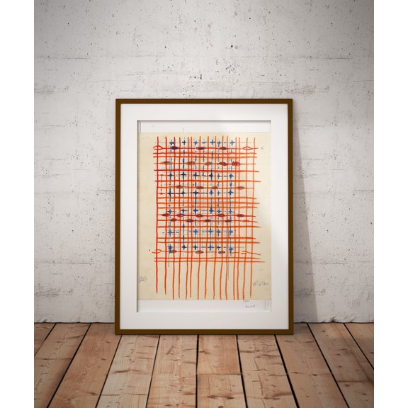 Mid Century Textile Art Print, Unframed Paper Poster 24x36in