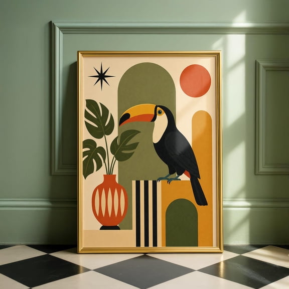 Mid Century Toucan Retro Tropical Bird Atomic Style Poster Unframed Paper Print