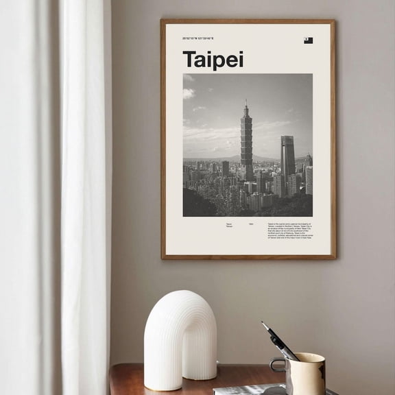 Mid Century Travel Wall Art Asian Capital Skyline Landscape Decor, Unframed Canvas