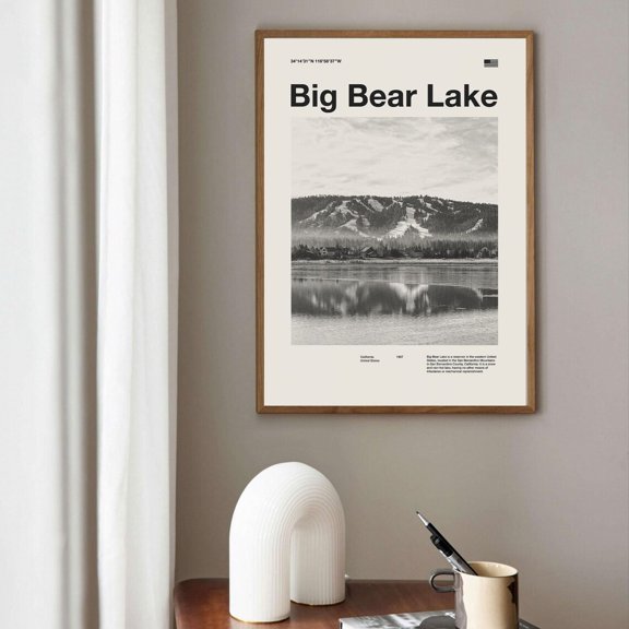 Mid Century Travel Wall Art California Mountain Lake Vacation Decor, Unframed Poster