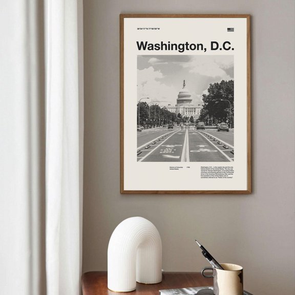 Mid Century Travel Wall Art Capital Landmark Architecture Display Decor, Unframed Canvas