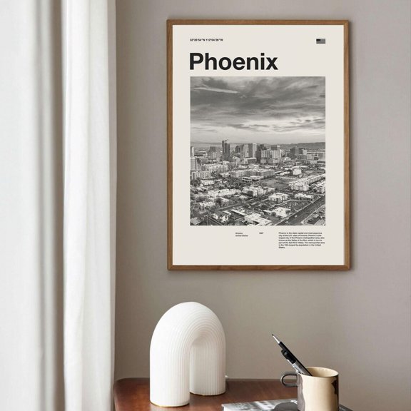 Mid Century Travel Wall Art Desert Capital Cityscape Decor, Stretched Canvas