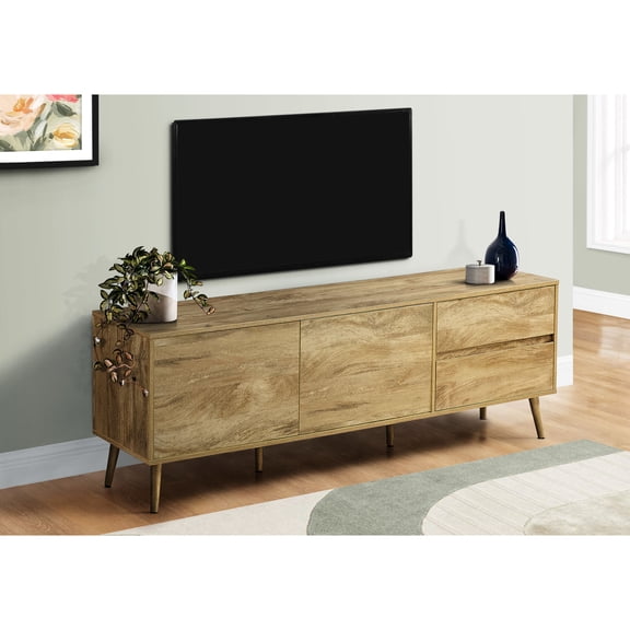 Mid Century Trendy Style | 72 Inch Walnut Laminate Unit for Media | All Hardware Included for Assembly