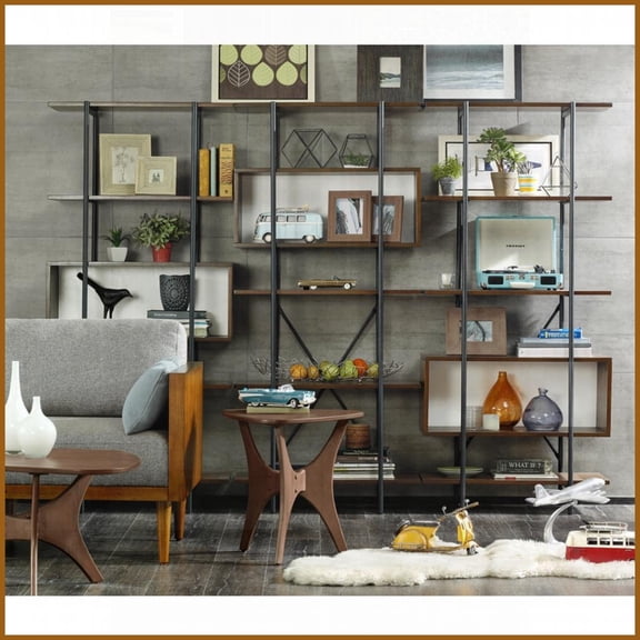 Mid-Century Triangle Coffee Table with Pecan Wood Finish, Easy Assembly for Living Room