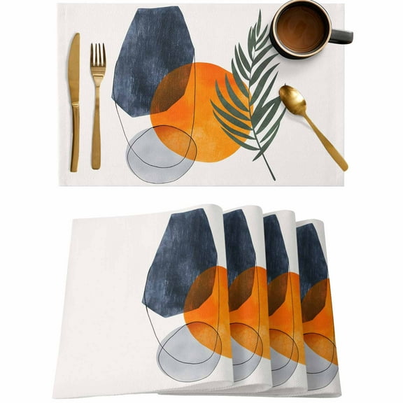 Mid Century Tropical Boho Leaf Geometric Placemats Set of 4,Wipeable Washable Table Mats for Dining Tables,Abstract Minimalist Terracotta Place Mats for Kitchen Event Party Tabletop Decor