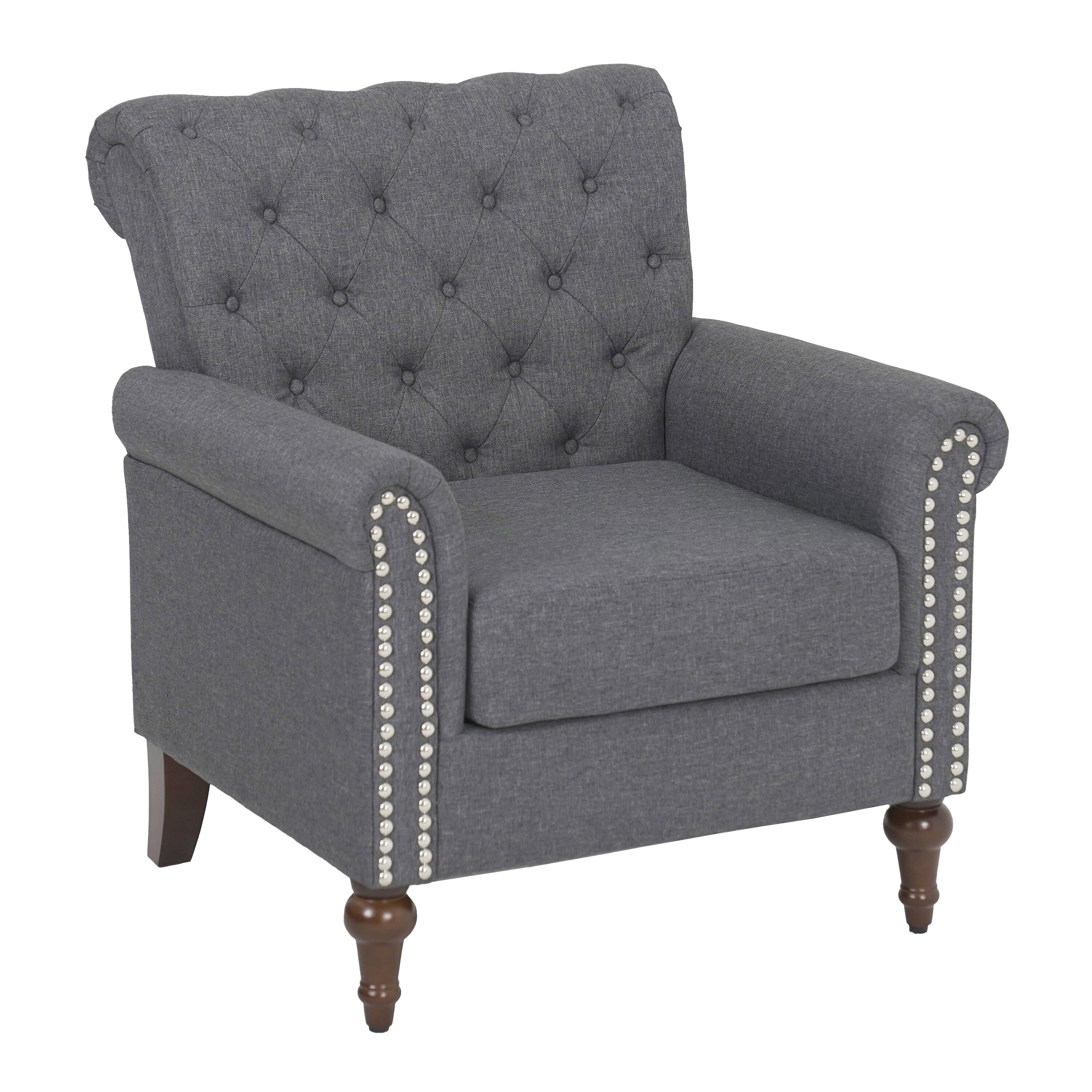 Mid Century Tufted Accent Chair with Arms Nailhead Design Linen Sofa