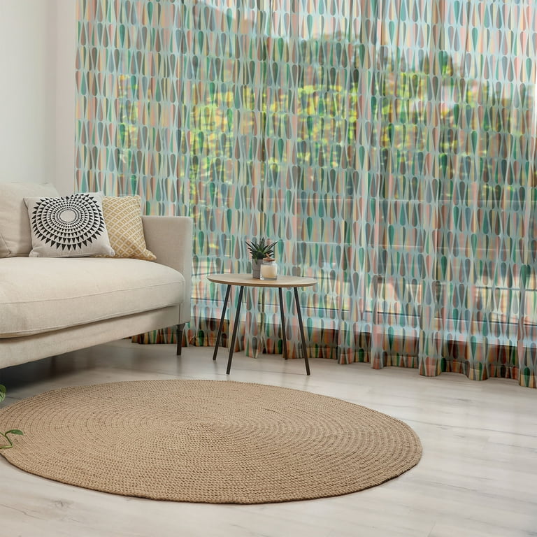 Mid Century Tulle Curtains with Rod Pocket, Simple 2 Colored Drop 