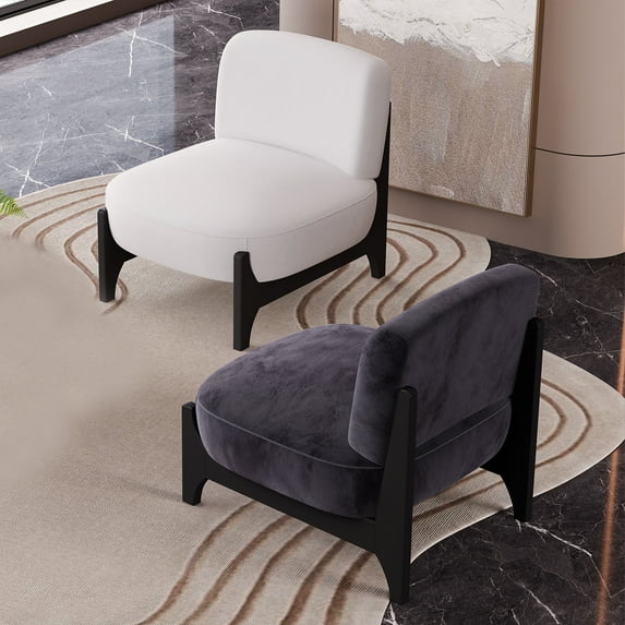 Mid Century Upholstered Velvet Accent Chair, Modern Armless Chair With Solid Wood Frame, Spacious Space For Living Room, Bedroom, Reading, Balcony