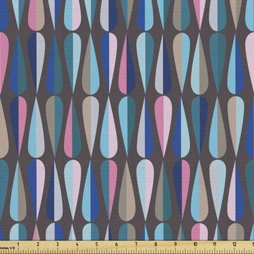 Ambesonne Mid Century Fabric by the Yard Upholstery, Colored Drop Shapes, 5 Yards, Multicolor