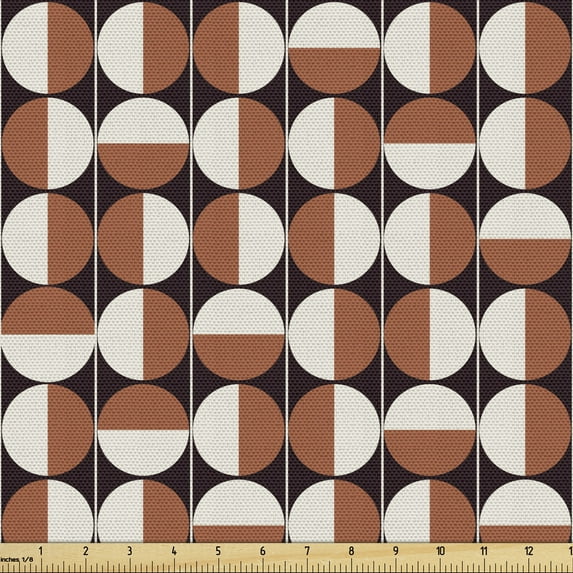 Mid Century Upholstery Fabric by the Yard, Repeating Bicolor Circles in Vertical Order with Varying Directions, Decorative Fabric for DIY and Home Accents, 5 Yards, Seal Brown Cinnamon by Ambesonne