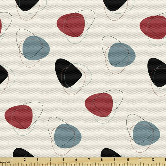 Ambesonne Mid Century Fabric by the Yard Upholstery, Retro Space Design, 10 Yards, Slate Blue Red Black