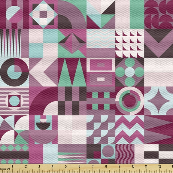 Ambesonne Mid Century Fabric by the Yard Upholstery, Rich Unusual Forms, 2 Yards, Multicolor