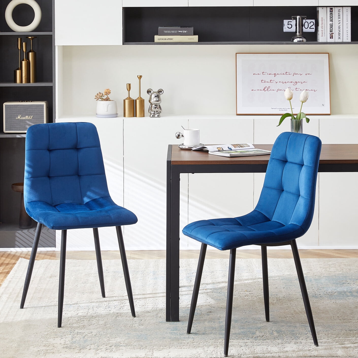 Mid Century Velvet Dining Chairs Set of 2,Comfortable Upholstered ...