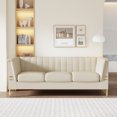 thumbnail image 1 of Mid-Century Velvet Sofa with Thick Back& Turn Out Armrest, Sofa Couch with Metal Frame, Chesterfield Couches for Living Room, Beige, 1 of 9
