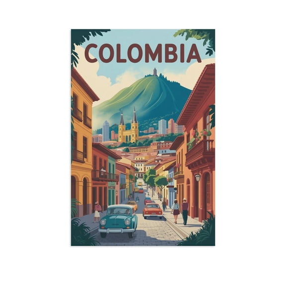 Mid-Century Vintage City Travel Poster of Bogotá with Architectural Landmarks And Charm Print Poster