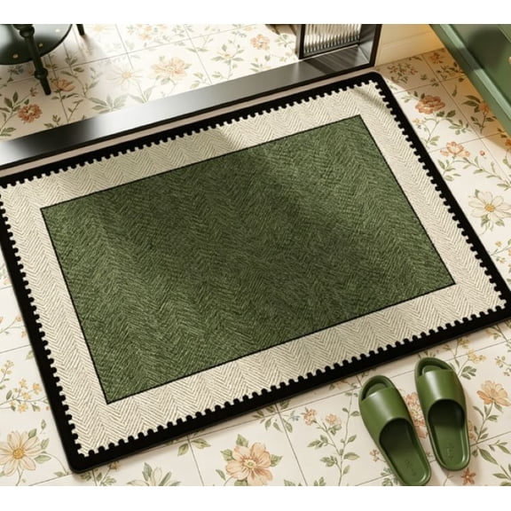 Mid Century Vintage Green Bathroom Rug, Super Absorbent Diatom Mud Floor Mat Non Slip Entryway Carpet For Kitchen And Shower