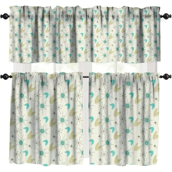 Mid Century Vintage Valances Set for Kitchen, Abstract Geometric Mid Century Atomic Modern Retro Home Decor Rod Pocket Window Drapes for Living Room Dining Room Office 52x18 Inch + 27x24 Inch X 2