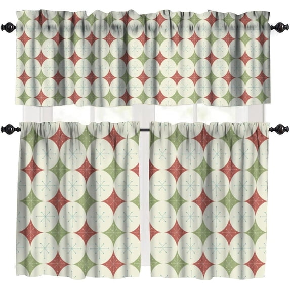 Mid Century Vintage Valances Set for Kitchen, Abstract Geometric Mid Century Fifties Modern Retro Home Decor Rod Pocket Window Drapes for Living Room Dining Room Office 52x18 Inch + 27x24 Inch X 2