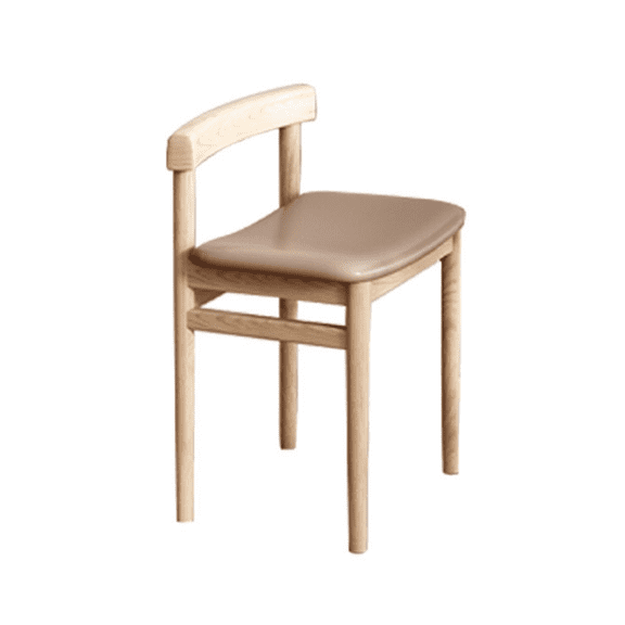 Solid Natural Log Wood Vanity Chair with Khaki Microfiber Cushion, Minimalist Curved Small Backrest Upholstered Accent Stool