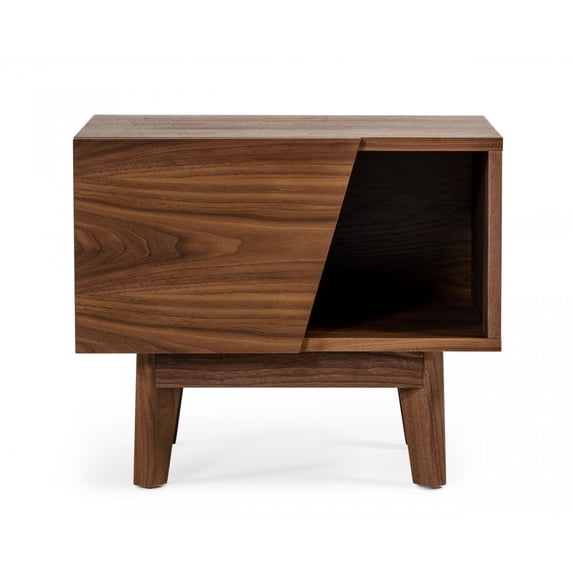 Mid Century Walnut Light Brown Nightstand with One Drawer and One Shelf