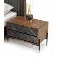thumbnail image 1 of Mid Century Walnut and Gray Faux Marble Two Drawer Nightstand, 1 of 8