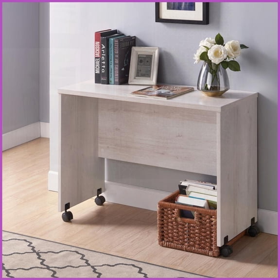 Mid-Century White Oak Mobile Coffee Table with 4 Wheels, Lockable Back Wheels for Easy Mobility