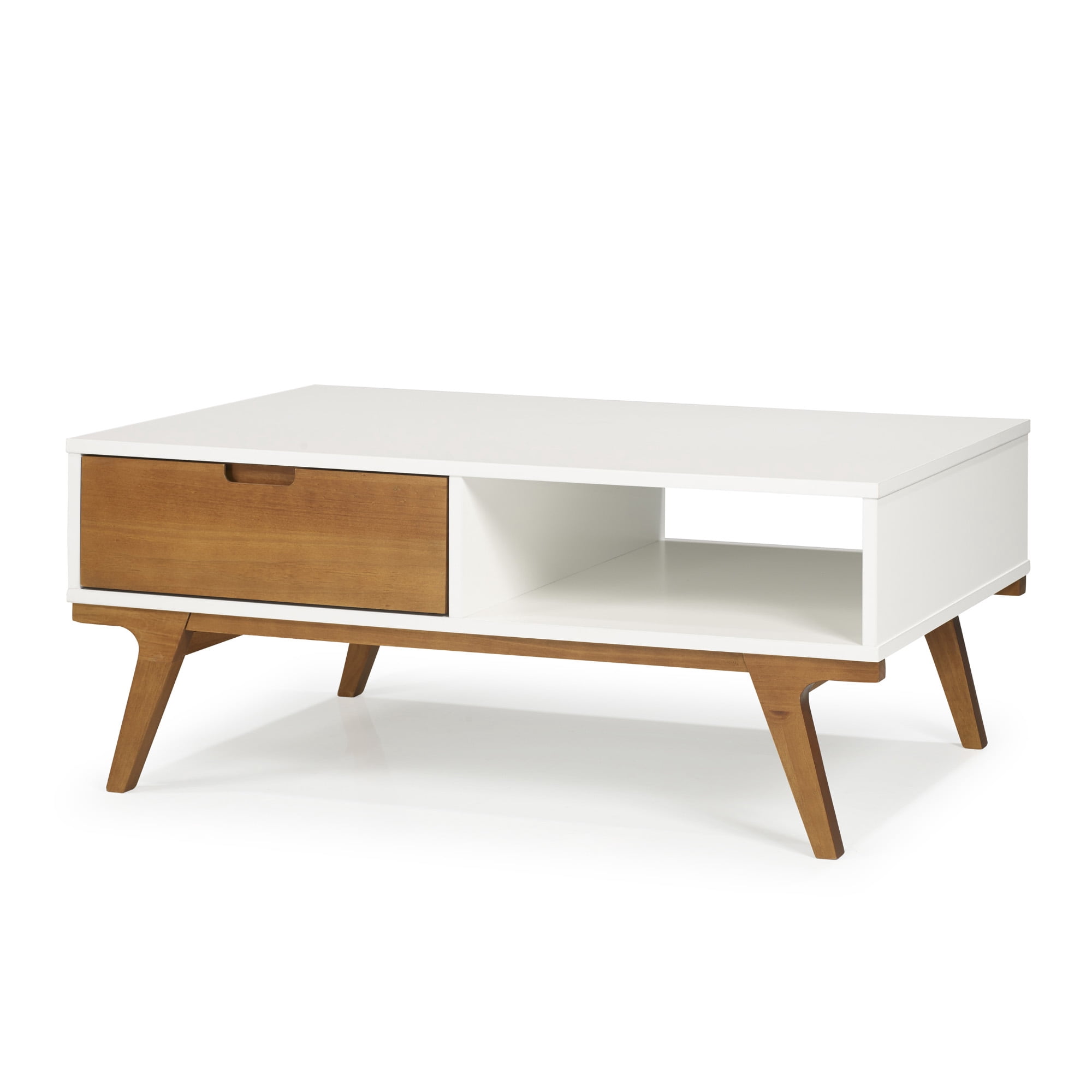 Mid Century White and Caramel Solid Wood Coffee Table by Manor Park