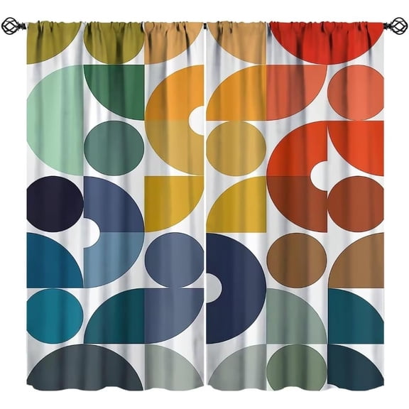 Mid Century Window Curtains, Colorful Rainbow Abstract Modern Geometric Vintage Polka Dot Print Window Drapes for Kids Bedroom Living Room 84x84in