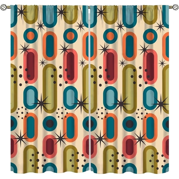 Mid Century Window Curtains,Retro Square Design Modern Style Window Curtains for Bedroom Living Room Home Set 2 Panels,55x39 Inches