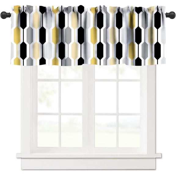 Mid Century Window Valance,Drop Shapes Abstract Triangular Retro Printed Pattern Curtain Valance for Kitchen Bedroom Decor with Rod Pocket W54xL18in