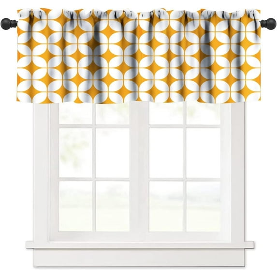Mid Century Window Valance,Drop Shapes Abstract Triangular Retro Printed Pattern Curtain Valance for Kitchen Bedroom Decor with Rod Pocket W54xL18in