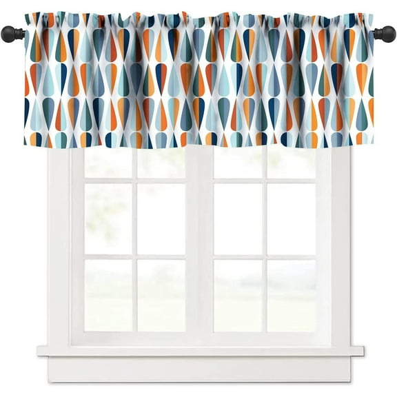 Mid Century Window Valance,Drop Shapes Abstract Triangular Retro Printed Pattern Curtain Valance for Kitchen Bedroom Decor with Rod Pocket W54xL18in