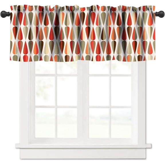 Mid Century Window Valance,Drop Shapes Abstract Triangular Retro Printed Pattern Curtain Valance for Kitchen Bedroom Decor with Rod Pocket W54xL18in