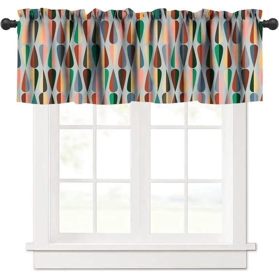Mid Century Window Valance,Drop Shapes Abstract Triangular Retro Printed Pattern Curtain Valance for Kitchen Bedroom Decor with Rod Pocket W54xL18in