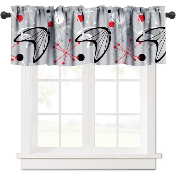 Mid Century Window Valance for Kitchen，Mid Century Modern 1950 Style Vintage Retro Atomic Style Print Panel Window Treatment for Bedroom Bathroom 54x18in