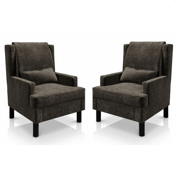 Mid‑Century Wingback Accent Chairs, Premium Chenille Upholstered Reading Armchairs with Extra Lumbar Pillow, Heavy‑Duty Frame, Set of 2, Brown