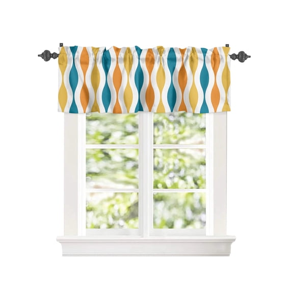 Mid Century Yellow Stripe Abstract Geometric Window Treatment Panel for Living Room Bathroom BedroomBlue Ripple Modern Art Window Treatment Drapes for Bedroom Laundry Room Farmhouse 54x18in