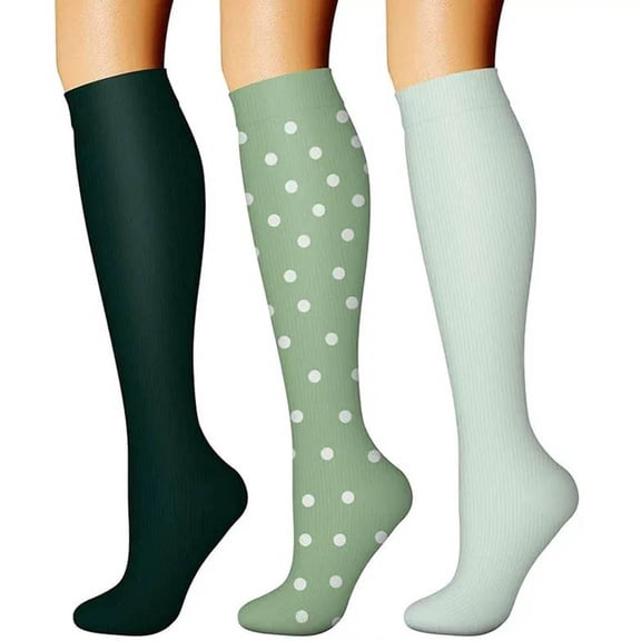 Mid Crew Training Socks 3 Pairs Womens Knee High Socks - Compression Stockings - Athletic Cycling Long Tube Socks Green L/XL