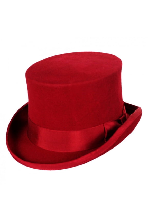 Mid Crown Wool Felt Top Hat - L - Red