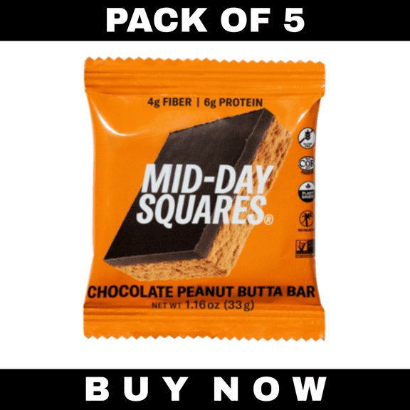 Mid-Day Squares, Peanut Butta, Functional Chocolate Bar, 1.16 oz (Pack of 5)
