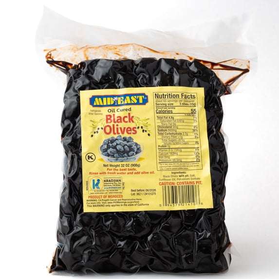 Mid-East Moroccan Oil Cured Black Olives, 32 Ounces