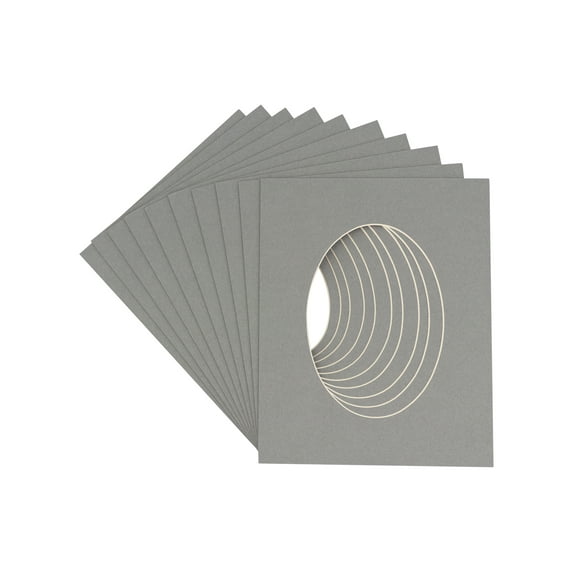 Mid Grey Acid Free 6x7.5 Oval Picture Frame Mat with White Core Bevel Cut for 3x5 Pictures - Fits