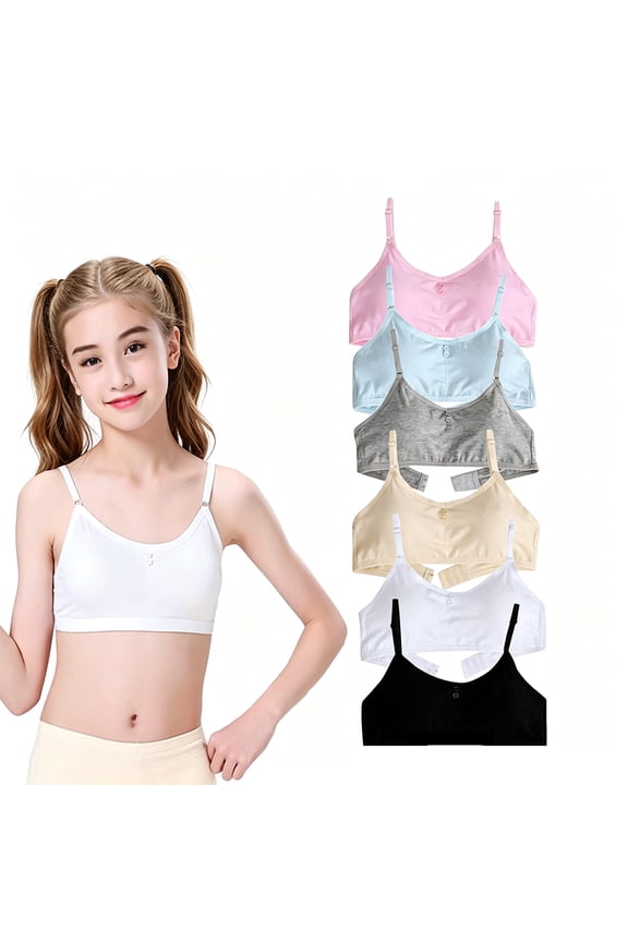 Mid-Impact Activity Cotton Training Bras for Teen Girls 10-16 Wire-Free Ultra Thin Cushion Padding, Adjustable Sport Thin Straps Full Ventilation Sweat Wicking Bra for PE Jogging Light Fitness