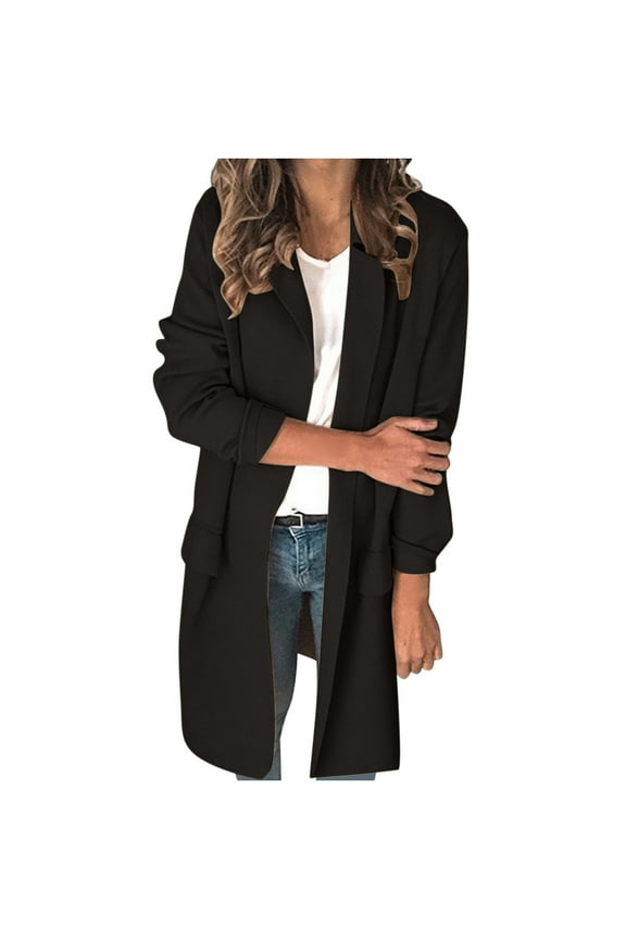 Mid Length Blazer For Women Casual Solid One Button Long Sleeve Business Casual Suit Jacket